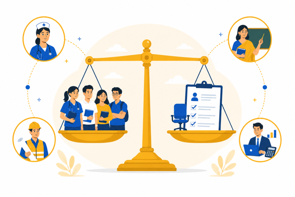 balanced career zone steady demand jobs India nursing teaching