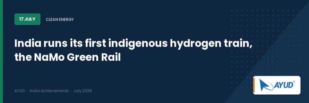 India runs its first indigenous hydrogen train, the NaMo Green Rail