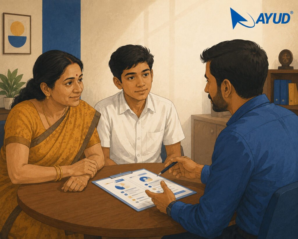 Karnataka parents asking about polytechnic vs ITI in an Ayud counselling session