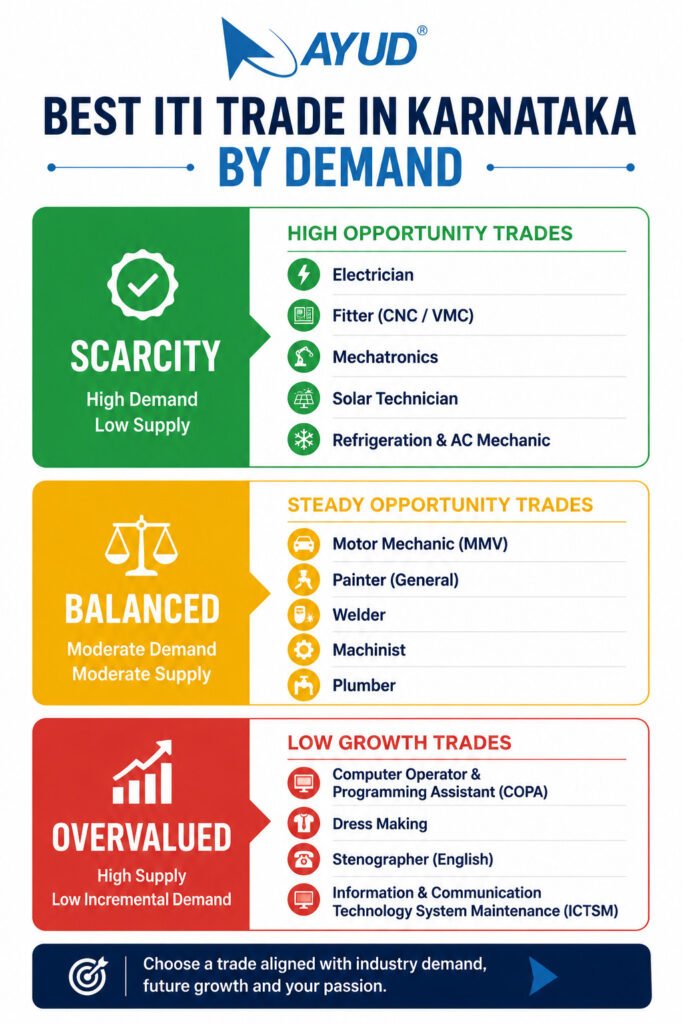 Three-zone chart showing the best ITI trade in Karnataka by demand